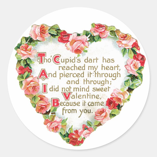 Sticker Rond Antique Valentine Bouquet Coeur (Devant)