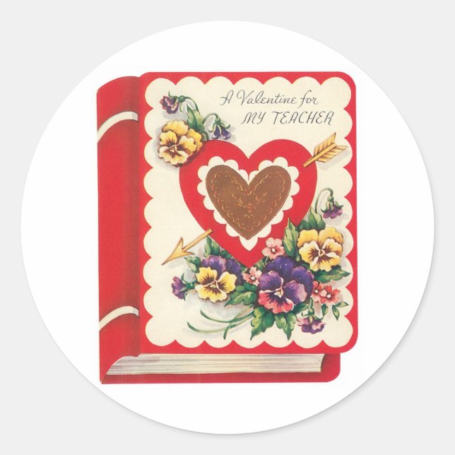 Sticker Rond Antique Valentine Coeur de fleurs (Devant)