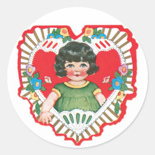 Sticker Rond Antique Valentine Coeur fille