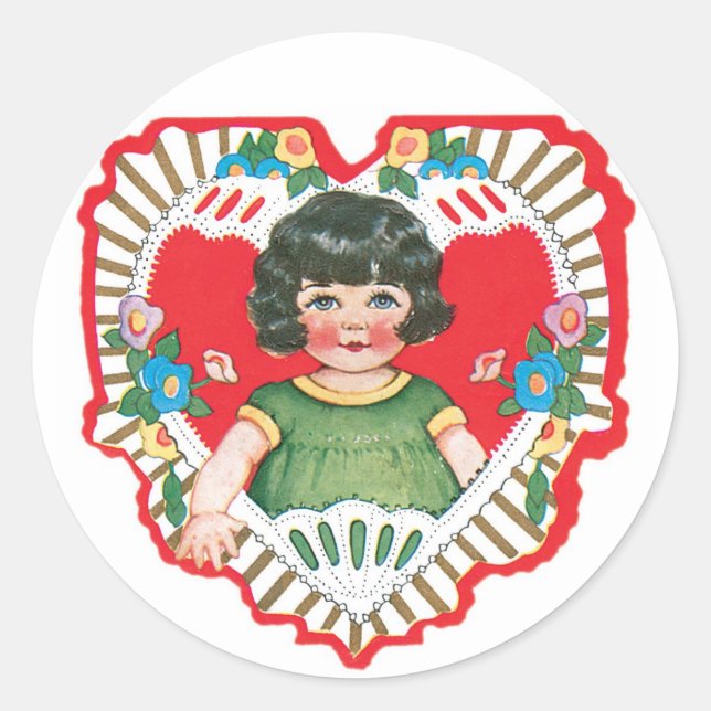 Sticker Rond Antique Valentine Coeur fille (Devant)