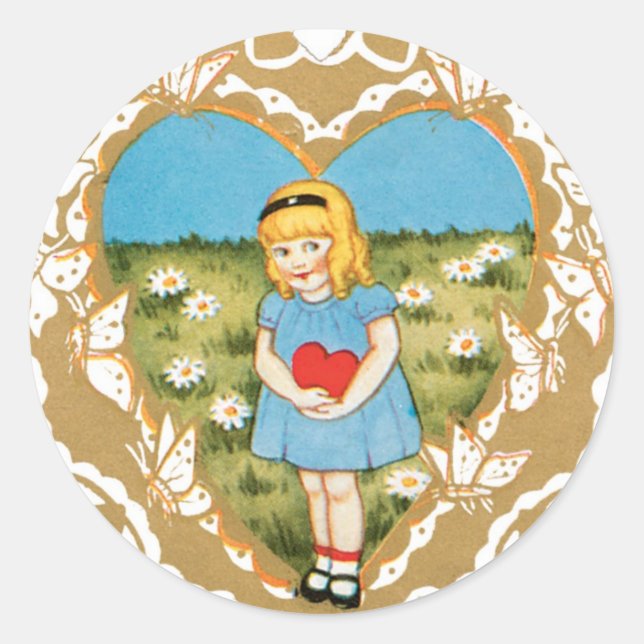 Sticker Rond Antique Valentine Coeur fille (Devant)