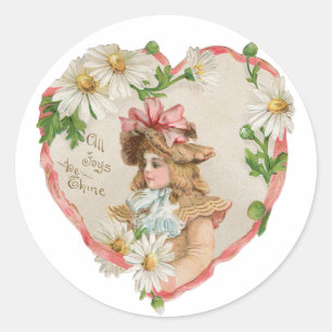 Sticker Rond Antique Valentine Coeur fille