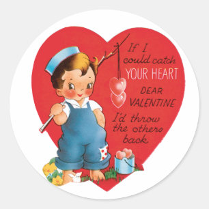 Sticker Rond Antique Valentine Coeur garçon