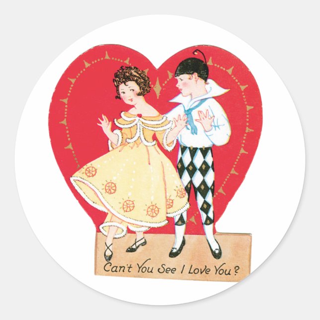 Sticker Rond Antique Valentine Couple Heart (Devant)