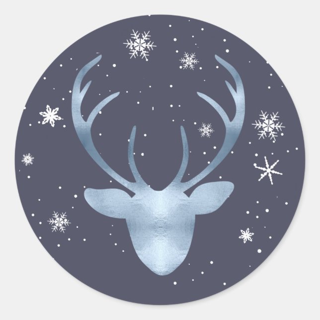Sticker Rond Antlers de cerfs et flocons de neige V2 Blue ID861 (Devant)