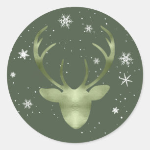 Sticker Rond Antlers de cerfs et flocons de neige V2 Green ID86