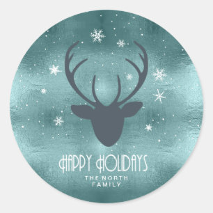 Sticker Rond Antlers de cerfs Silhouette et flocons de neige Tu