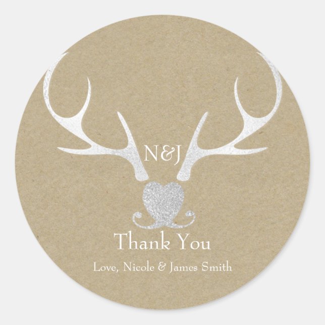 Sticker Rond Antlers en argent blanc et mariage Brown Favoriser (Devant)