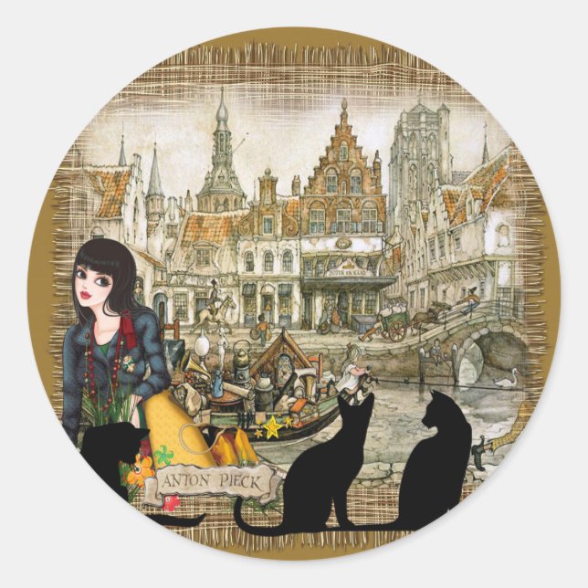 Sticker Rond Anton Pieck - Canaux (Devant)