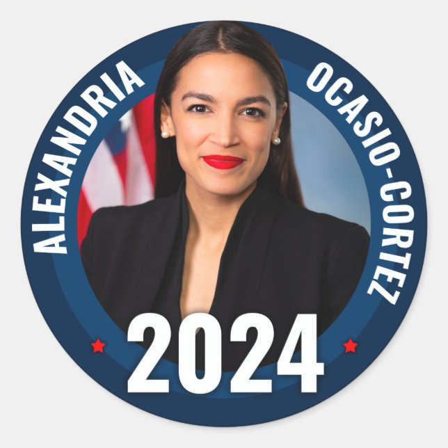 Sticker Rond AOC - Alexandria Ocasio-Cortez 2024 (Devant)