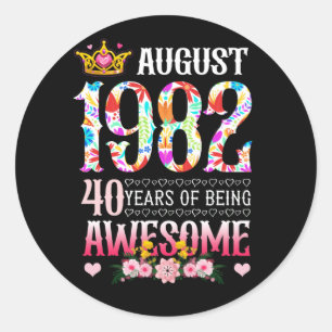 Sticker Rond Août 1982 40e anniversaire 40 ans étonnant Floral