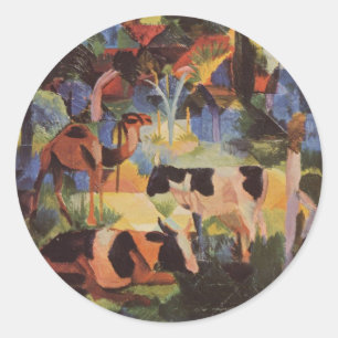 Sticker Rond Août Macke Paysage avec vaches et chameau