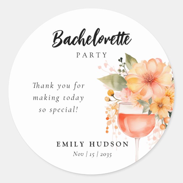 Sticker Rond Aperol Spritz Floral Bachelorette (Devant)