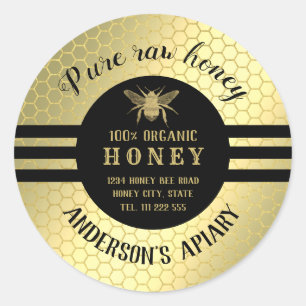 Sticker Rond apiaire vintage de miel à la mode en or
