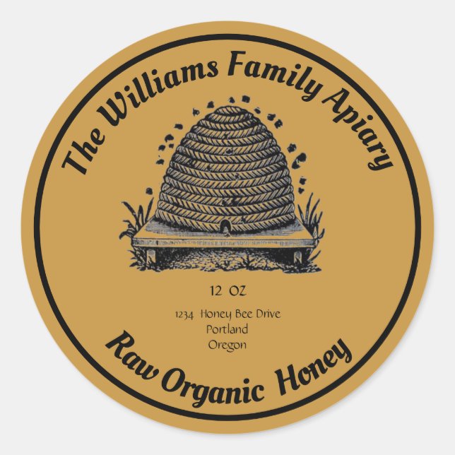 Sticker Rond Apiary de miel | Miel biologique cru (Devant)