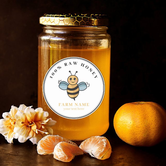 Sticker Rond Apière d'abeille au miel mignonne (Cute Honey Jar Bee Apiary)
