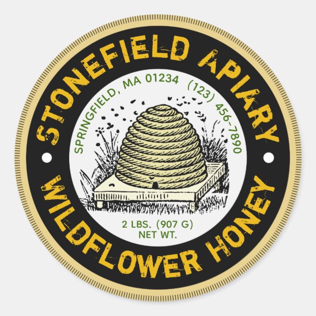 Sticker Rond Apière de la ruche Nom clair ambre chevalets de ja (Devant)