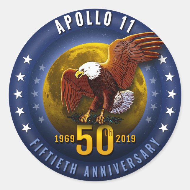 Sticker Rond Apollo 11 50e anniversaire Starfield Moon Eagle - (Devant)