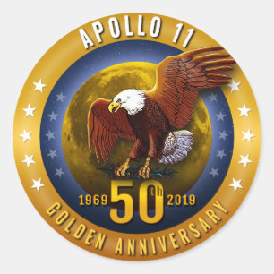 Sticker Rond Apollo 11 50th Anniversary Golden Eagle and Moon.