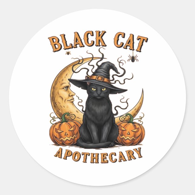 Sticker Rond Apothecaire de chat noir - Lune de cuisine d'Hallo (Devant)