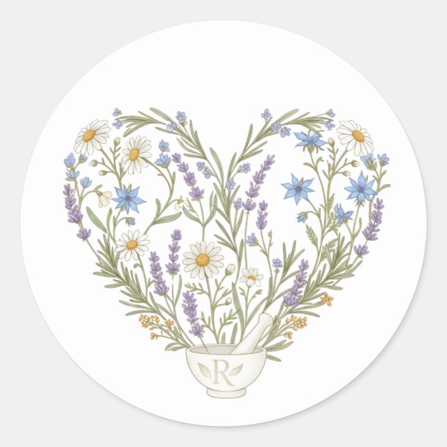 Sticker Rond Apothecary Heart Herbal Bouquet (Devant)