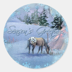 Sticker Rond APPALOOSA et FLOCONS DE NEIGE d'HIVER de TIPI par