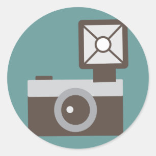 Sticker Rond Appareil-photo de cru de bande dessinée