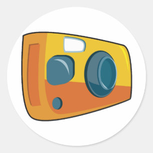 Sticker Rond Appareil Photo Jaune Rétro à Objectif Fixe