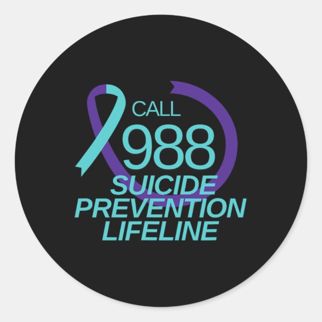 Sticker Rond Appel de secours pour la prévention du suicide 988 (Devant)