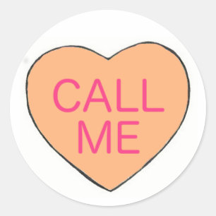 Sticker Rond APPELEZ-MOI Saint Valentin Candy Heart Love Pastel