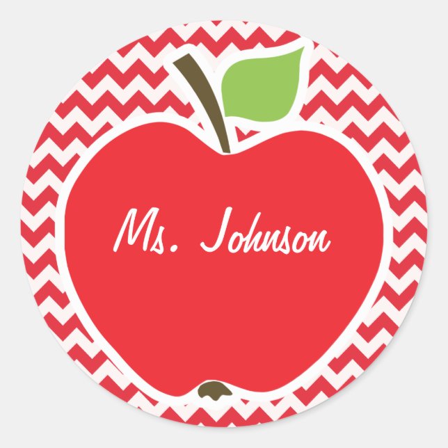 Sticker Rond Apple ; Alizarin Crimson Chevron (Devant)