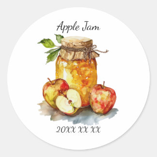 Sticker Rond Apple Jam Jar and Apples Watercolor