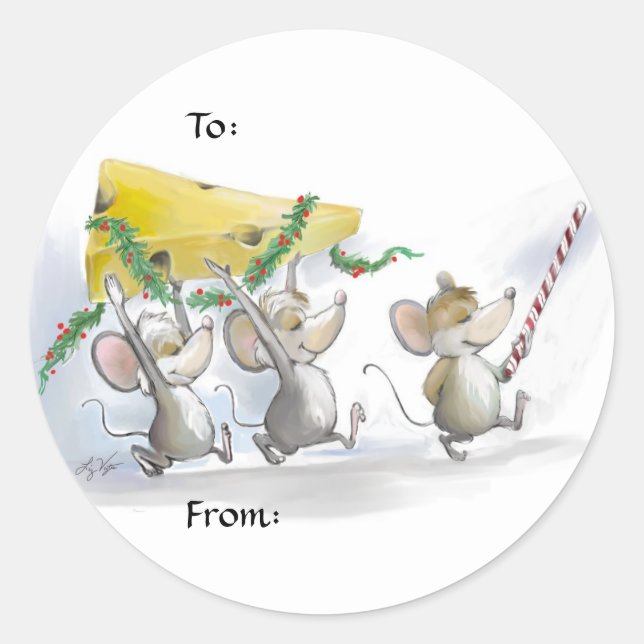 Sticker Rond Apporter Dans Le Cadeau Du Fromage De Noël (Devant)
