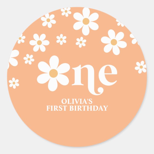 Sticker Rond Apricot floral marguerite 1er anniversaire (Devant)