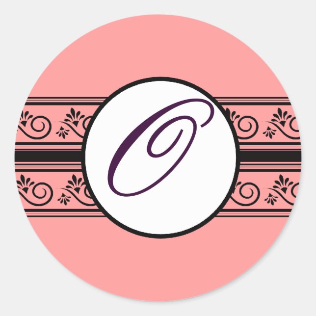 Sticker Rond Apricot Monogramme Mariage Bordures N'importe quel (Devant)
