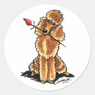 Sticker Rond Apricot Poodle Coeur Valentines
