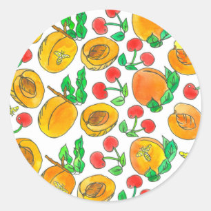Sticker Rond Apricots de miel Cerises Aquarelle Fruit