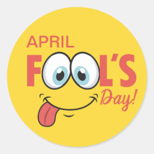 Sticker Rond April Fool's Day Happy Funny Face   Vacances
