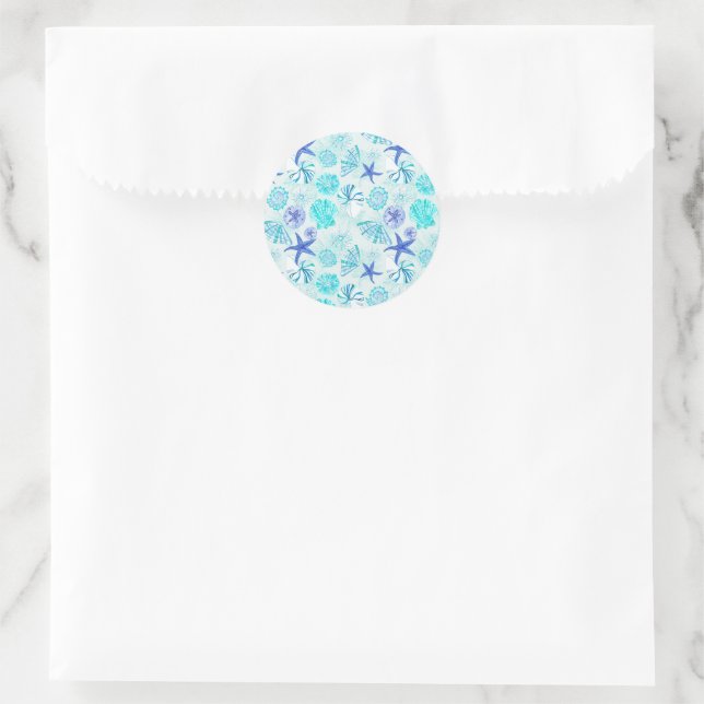 Sticker Rond Aqua-bleu-turquoise couleur d'aquarelle mixte (Sac)