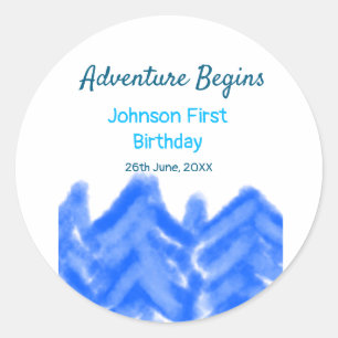 Sticker Rond Aqua blue Adventure commence 1er anniversaire mont