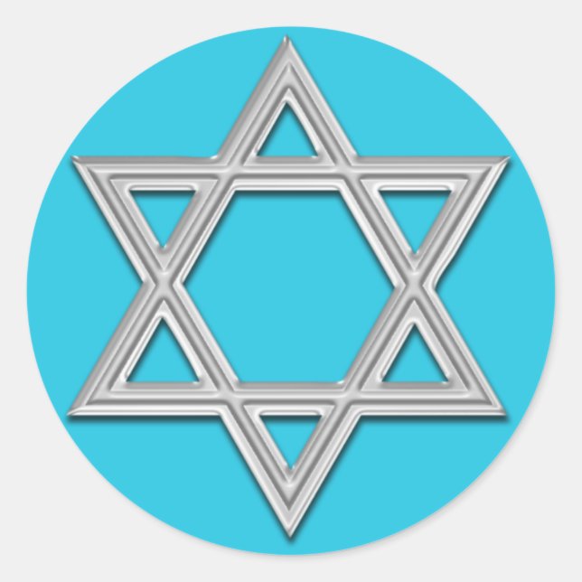 Sticker Rond Aqua Blue avec Silver Star de David Bat mitzvah (Devant)