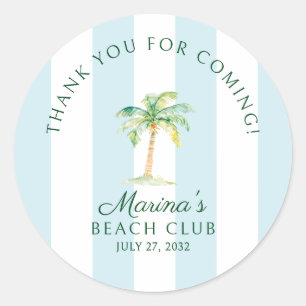 Sticker Rond Aqua Blue Cabana Stripes Palm Beach Club Merci