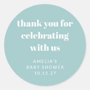 Sticker Rond Aqua Blue Cute Baby shower Merci personnalisé