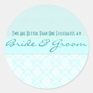 Sticker Rond Aqua Blue Damask Vintage Mariage damassé Favors