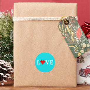 Sticker Rond Aqua Blue LOVE Heart