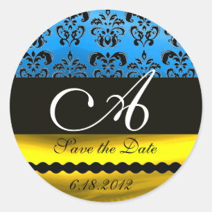 STICKER ROND AQUA BLUE OR NOIR BLACÉ BLACK DOMMASK MONOGRAM