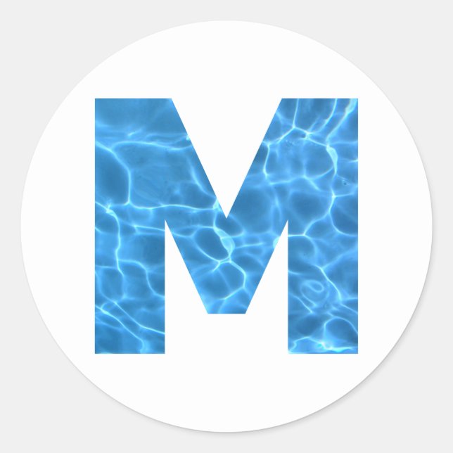 Sticker Rond Aqua Blue Piscine Photo Monogramme M (Devant)