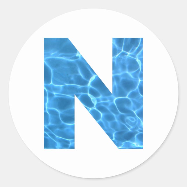 Sticker Rond Aqua Blue Piscine Photo Monogramme N (Devant)