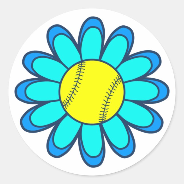 Sticker Rond Aqua Blue Softball Girl (Devant)