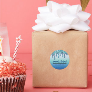 Sticker Rond Aqua Blue Sparkle Parties scintillant Drift Mariag